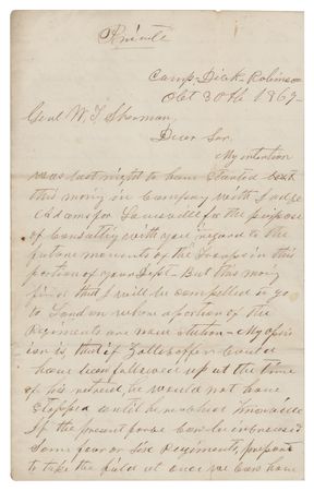 Lot #37 Andrew Johnson: Important handwritten 1861 letter from Andrew Johnson to William T. Sherman: 