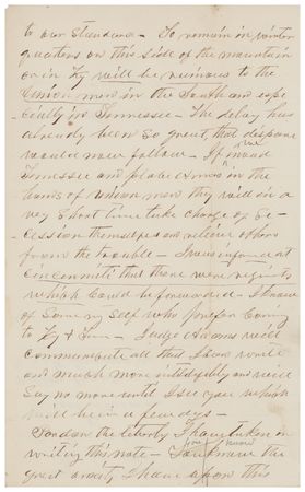 Lot #37 Andrew Johnson: Important handwritten 1861 letter from Andrew Johnson to William T. Sherman: 