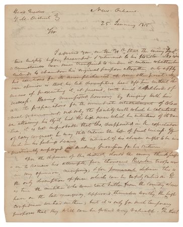 Lot #18 Andrew Jackson: Seventeen days after his heroic defense of New Orleans, Gen. Jackson makes recommendations for 