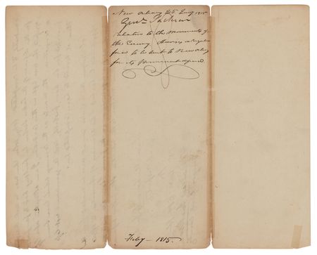 Lot #18 Andrew Jackson: Seventeen days after his heroic defense of New Orleans, Gen. Jackson makes recommendations for 