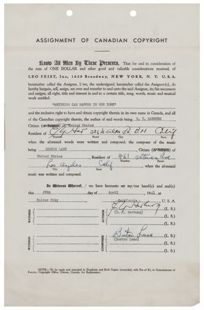 Lot #873 E. Y. Harburg and Burton Lane Document Signed - Image 1