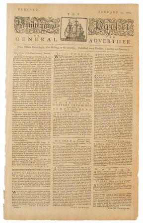 Lot #590 The Pennsylvania Packet or the General Advertiser (January 12, 1779) - Image 1