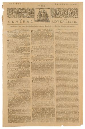 Lot #584 The Pennsylvania Packet or the General Advertiser (December 15, 1778) - Image 1