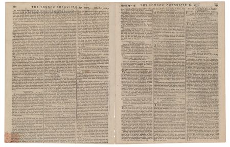 Lot #562 The London Chronicle (March 13-15, 1777): The London Chronicle covers the rebellion in the colonies: 