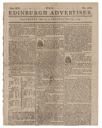 Lot #539 The Edinburgh Advertiser (May 13-17,