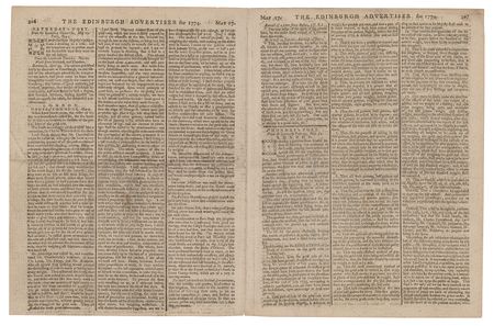 Lot #539 The Edinburgh Advertiser (May 13-17, 1774): British coverage of Bostonian matters?a sermon, a petition, and a response to the Intolerable Acts - Image 2