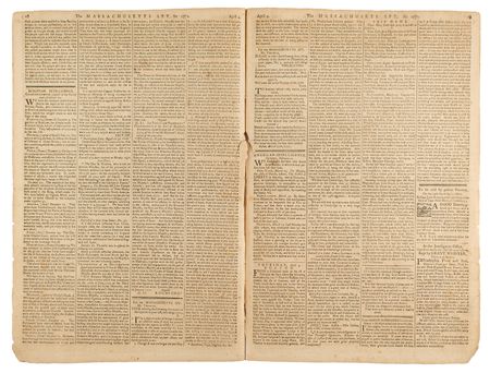 Lot #567 The Massachusetts Spy, A Weekly, Political, and Commercial Paper (April 4, 1771): The Massachusetts Spy with masthead engraved by Paul Revere, reporting on the Sons of Liberty and the one-year anniversary of the Boston Massacre - Image 2