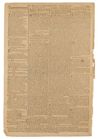 Lot #567 The Massachusetts Spy, A Weekly, Political, and Commercial Paper (April 4, 1771): The Massachusetts Spy with masthead engraved by Paul Revere, reporting on the Sons of Liberty and the one-year anniversary of the Boston Massacre - Image 3