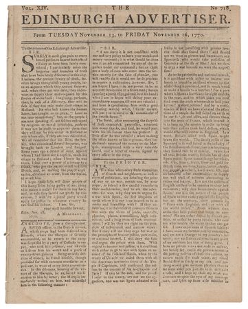 Lot #540 The Edinburgh Advertiser (November 13-16, 1770) - Image 1