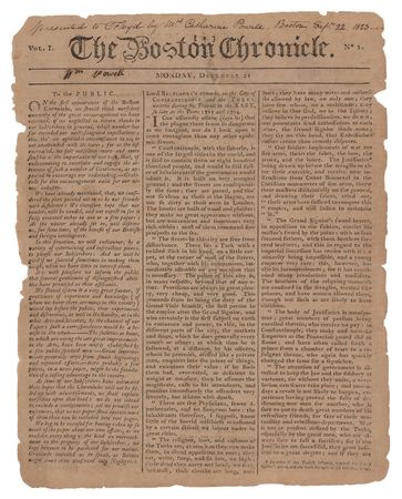 Lot #522 The Boston Chronicle (December 21, 1767):