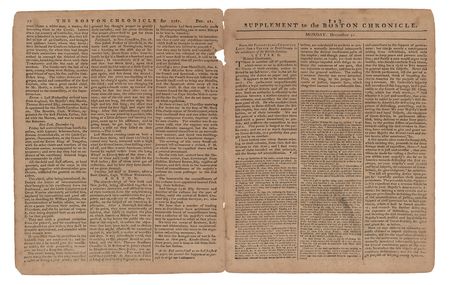 Lot #522 The Boston Chronicle (December 21, 1767): First issue of an important colonial newspaper, with John Dickinson?s important dissertation against the Stamp Act and reports on the slave trade in Florida - Image 2