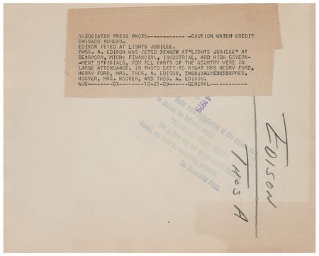 Lot #293 Henry Ford, Harvey Firestone, and Herbert Hoover: Ford, Firestone, Hoover, and Young honor the 50th year of Edison's electric light - Image 3