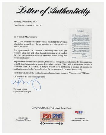 Lot #519 Douglas MacArthur: Gen. MacArthur combats venereal disease amongst US troops: 