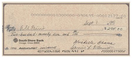 Lot #81 Michelle Obama: Rare 1995 check signed by