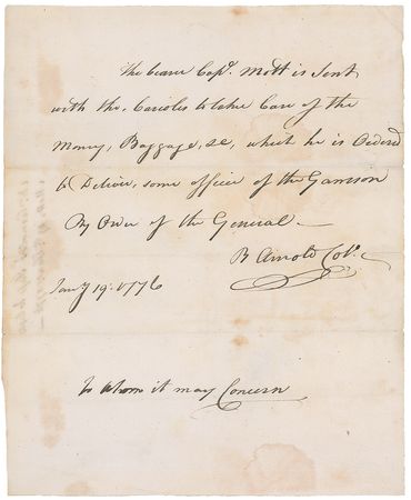 Lot #503 Benedict Arnold Autograph Document Signed