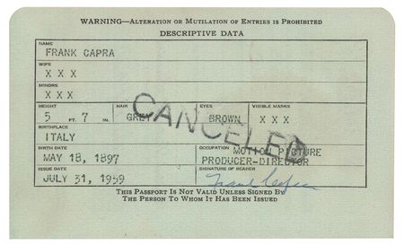 Lot #967 Frank Capra: The personal passport of Frank Capra?