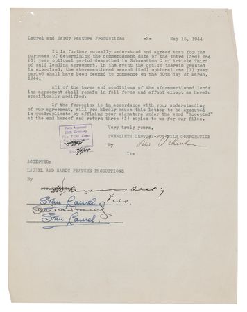 Lot #948 Laurel and Hardy Document Signed - Image 1