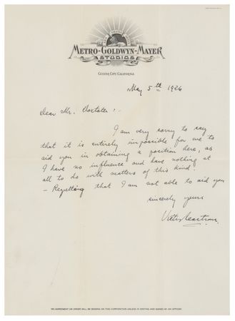 Lot #1016 Victor Sjostrom Autograph Letter Signed