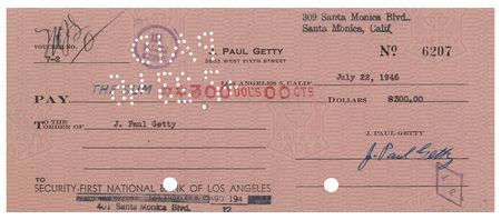 Lot #385 J. Paul Getty Twice-Signed Check - Image 1
