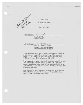 Lot #697 Al Worden's Copy of the Apollo 15 Lunar Module Timeline Book Timeline Book - Image 1