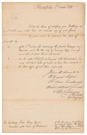 Lot #287 Henry Laurens: As Congress President,