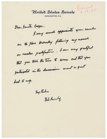 Lot #411 Robert F. Kennedy: Handwritten letter by