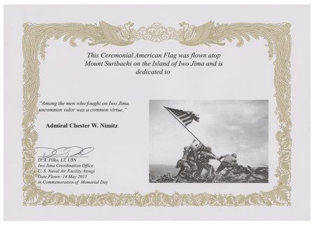 Lot #518 Iwo Jima Memorial Day Flown Flag: Rare American flag flown atop Mount Suribachi 70 years after the iconic flag raising - Image 3
