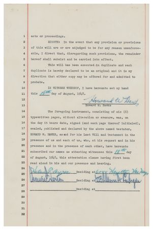 Lot #944 Howard Hawks Document Signed - Image 1