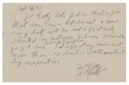 Lot #384 J. Paul Getty Twice-Signed Handwritten Wager - Image 1