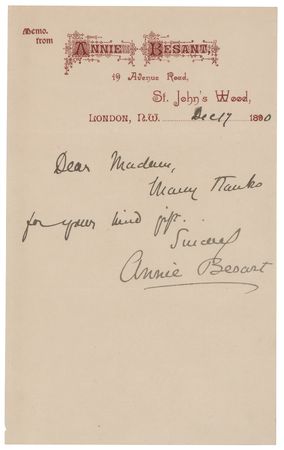 Lot #342 Annie Besant Autograph Letter Signed