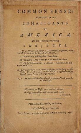 Lot #311 Thomas Paine: 1776 London Edition of