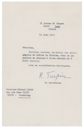 Lot #711 Giorgio de Chirico Signed Photograph - Image 1