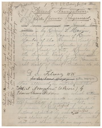 Lot #307 Hiram Maxim: Important early powered flight manuscript: 