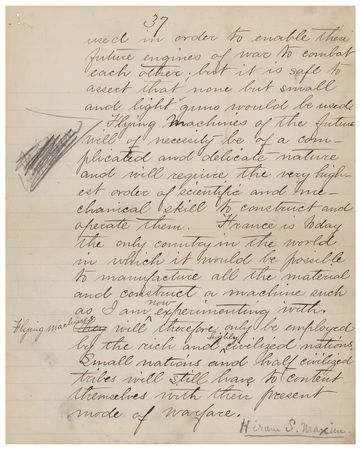 Lot #307 Hiram Maxim: Important early powered flight manuscript: 