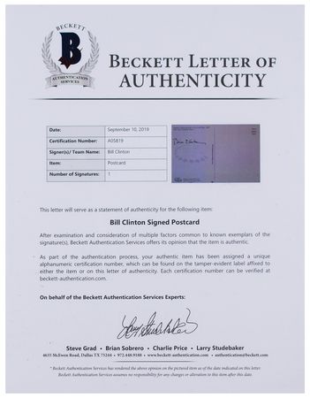 Lot #107 Bill Clinton Signed Postcard - Image 4