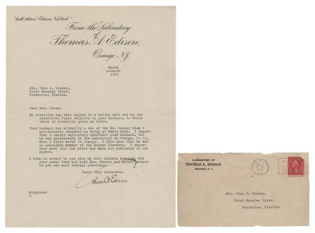 Lot #297 Thomas Edison: An Ediphoned letter to the