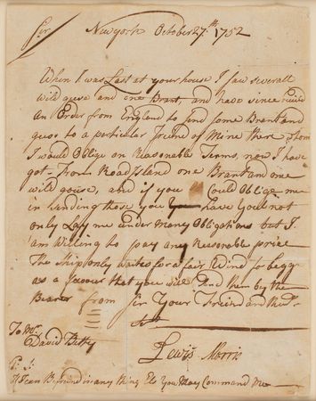 Lot #259 Lewis Morris Autograph Letter Signed - Image 1