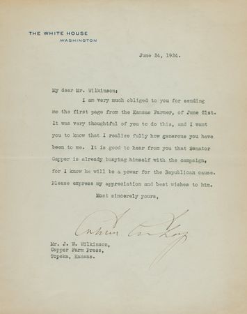 Lot #110 Calvin Coolidge Typed Letter Signed as President - Image 1