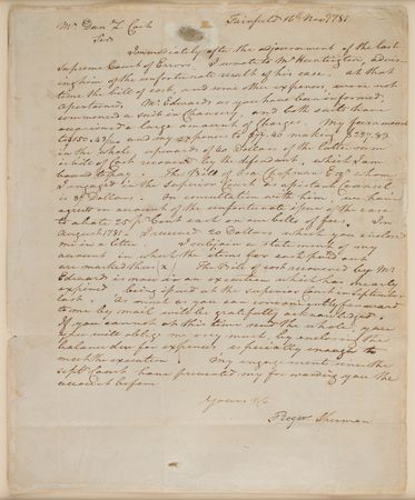 Lot #275 Roger Sherman Autograph Letter Signed - Image 1