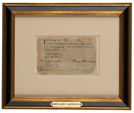 Lot #392 Benjamin Harrison: Harrison approves a land grant to a 