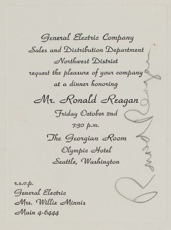 Lot #200 Ronald Reagan Signed Invitation - Image 1