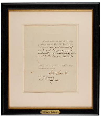 Lot #143 Benjamin Harrison: President Harrison proclaims an act 