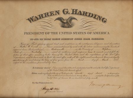 Lot #142 Warren G. Harding Document Signed as President - Image 1