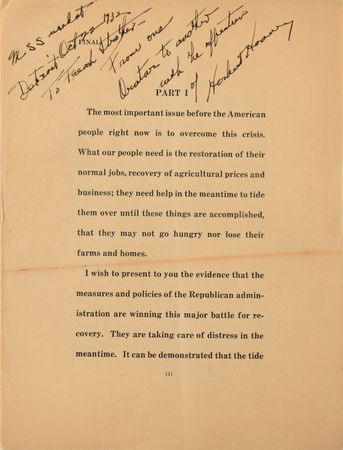 Lot #54 Herbert Hoover Hand-Corrected and Signed