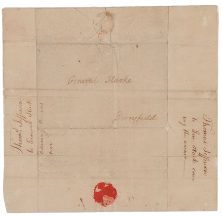 Lot #8 Thomas Jefferson: Important patriotic handwritten letter from President Jefferson to John Stark, praising the 