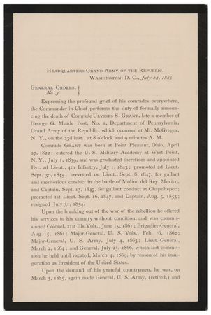 Lot #138 Death of U. S. Grant General Orders - Image 1