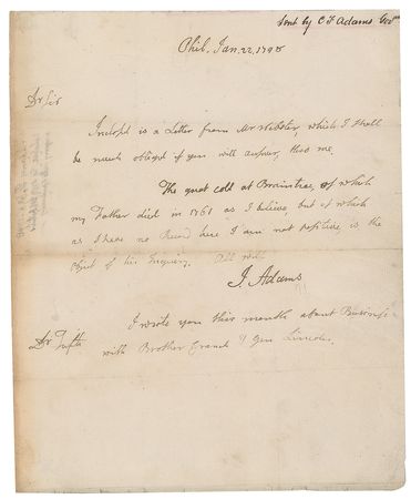 Lot #3 John Adams: Handwritten letter by President