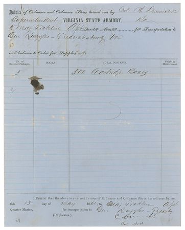 Lot #529 Civil War: Virginia State Armory Document Signed - Image 1