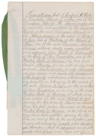 Lot #283 Sanford B. Dole Document Signed - Image 2