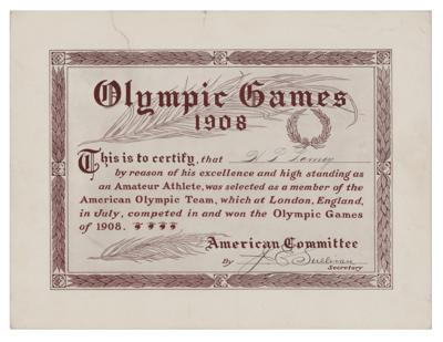 Lot #6010 London 1908 Olympics Team USA Diploma